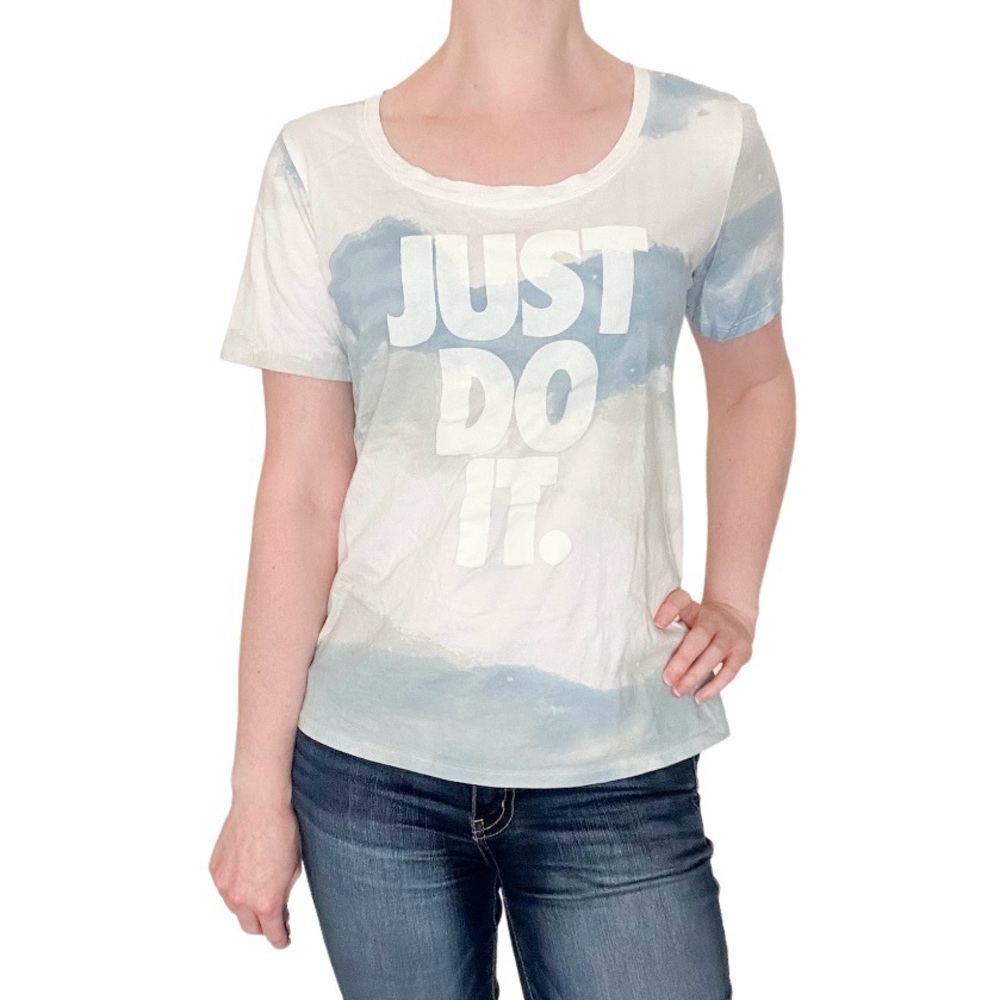 Nike Just Do It Blue White Graphic Tee Short Sleeve Stripe Medium